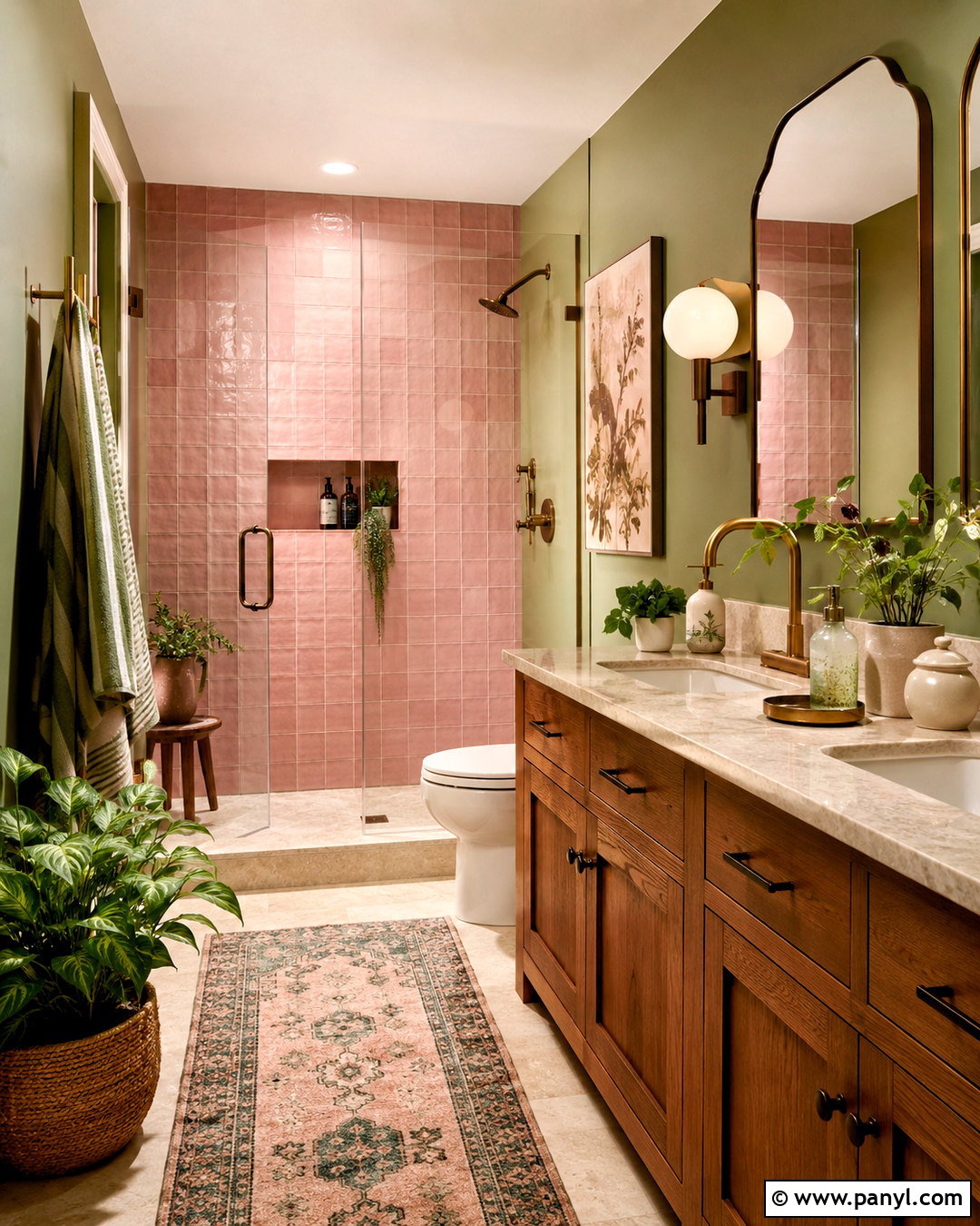 Pink And Green Botanical Bathroom - 20 pink bathroom aesthetic ideas