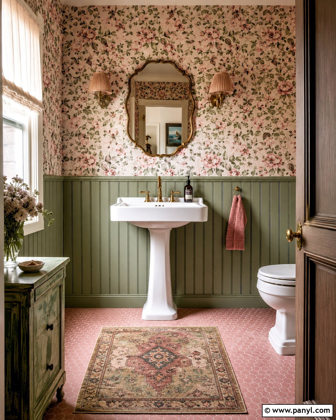 Pink And Green Floral Wallpaper Bathroom - 20 pink and green bathroom ideas