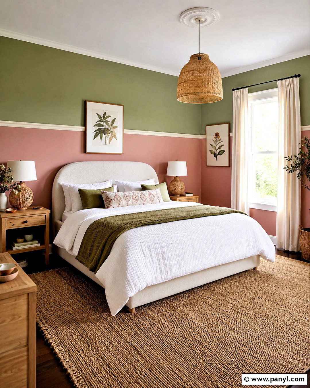 Pink And Green Split Painted Bedroom Walls - 35 Split Painted Walls