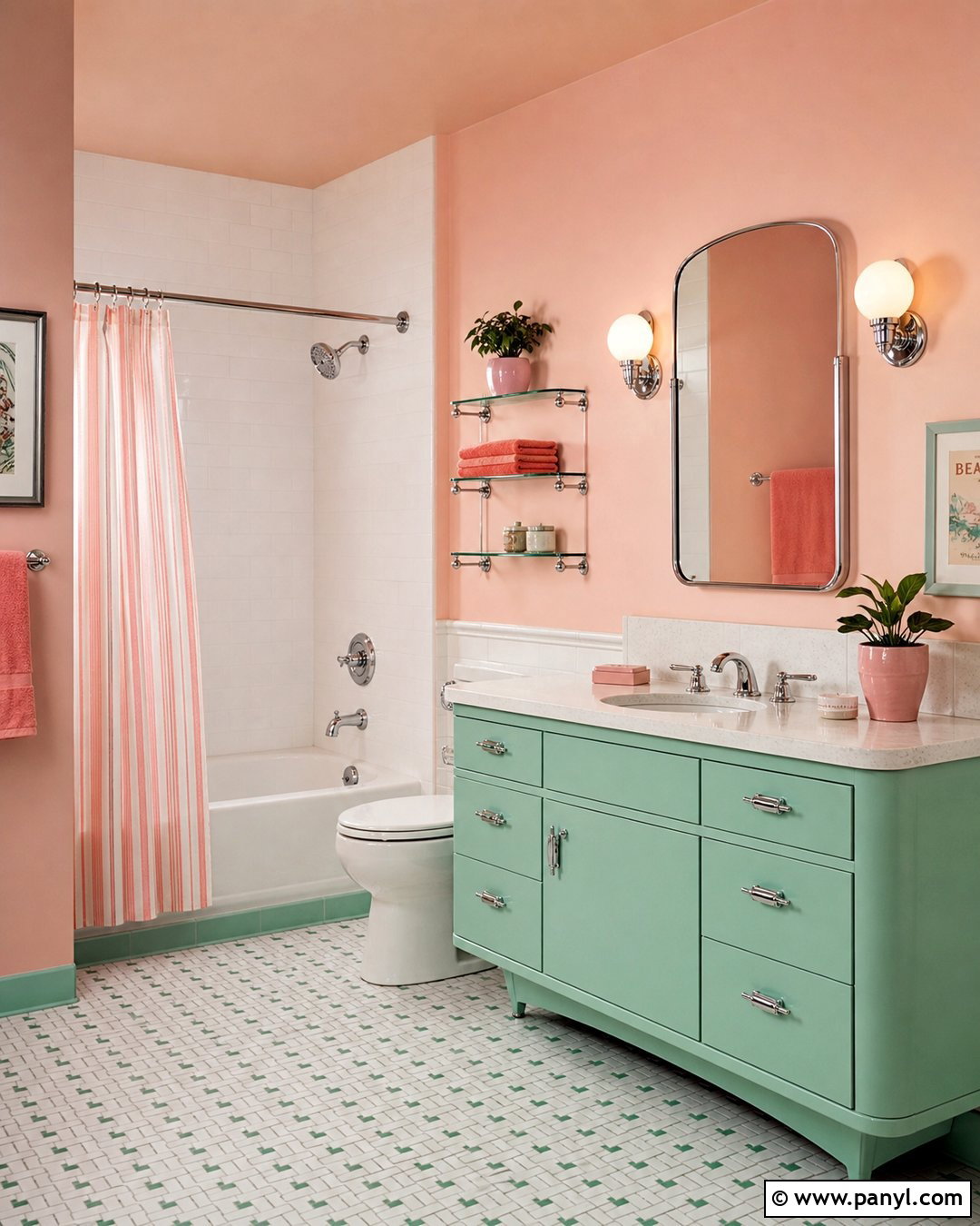 Pink And Mint Bathroom Wall Paint - 30 retro wall paint ideas
