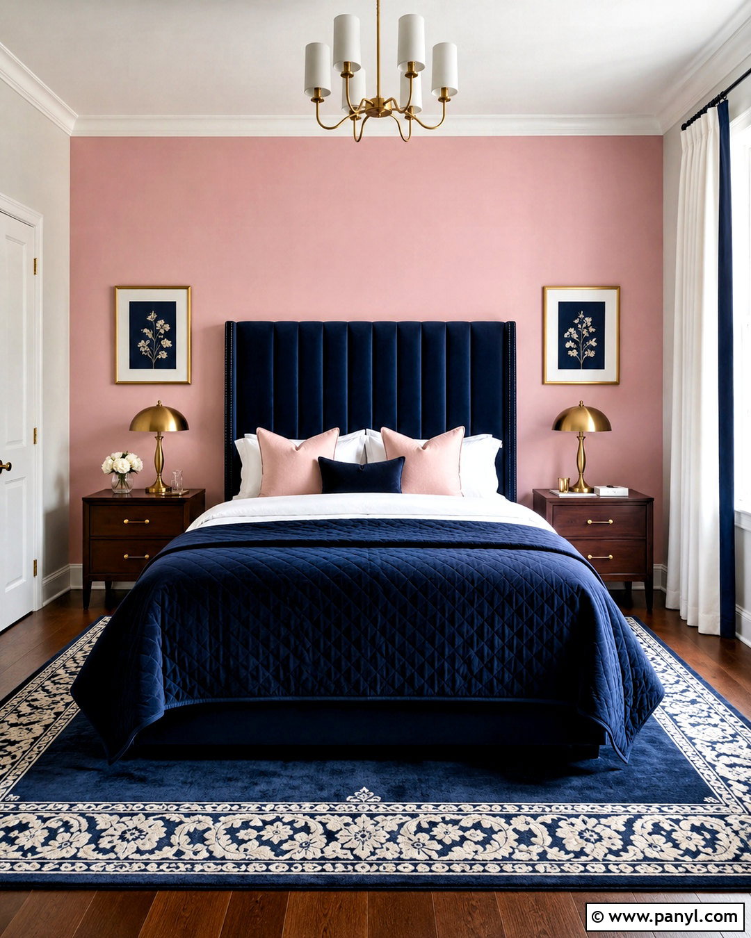 Pink And Navy Bedroom - 20 pink feature wall bedroom ideas