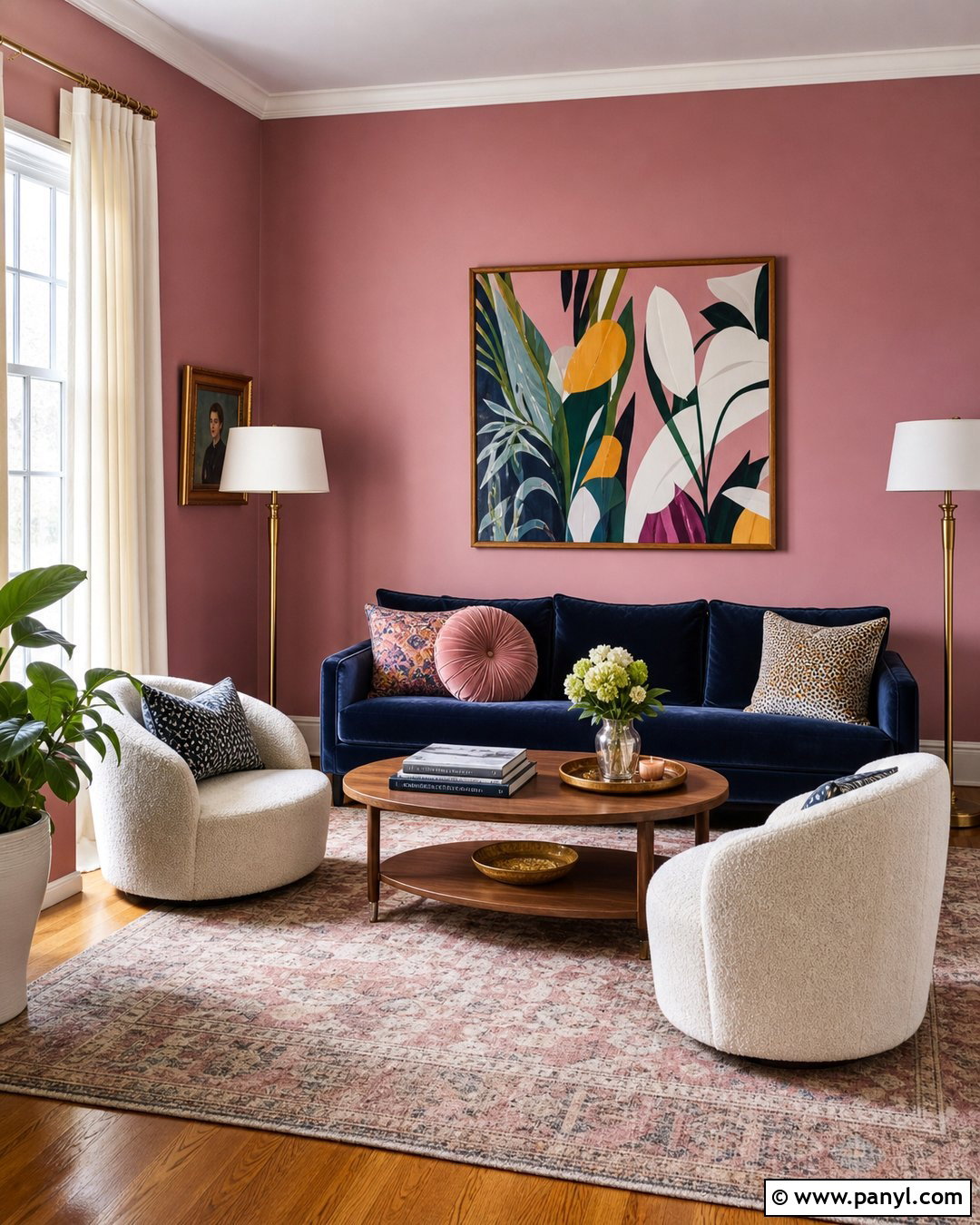 Pink And Navy Living Room - 50 Pink Wall Ideas