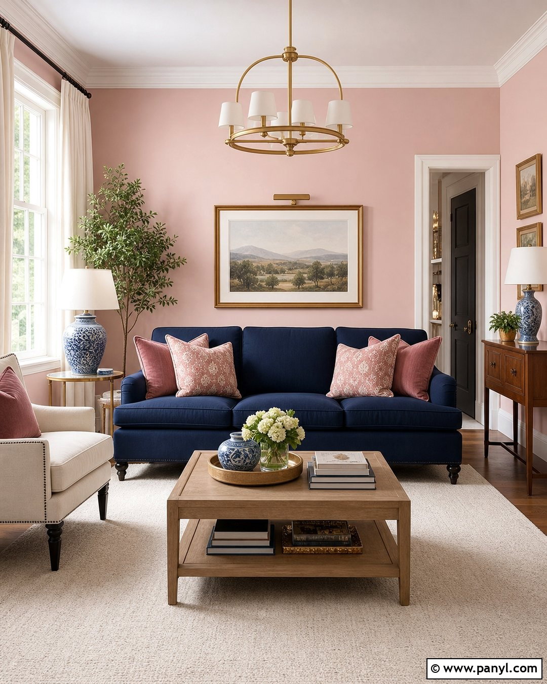 Pink And Navy Living Room - 35 Pink Wall Color Ideas
