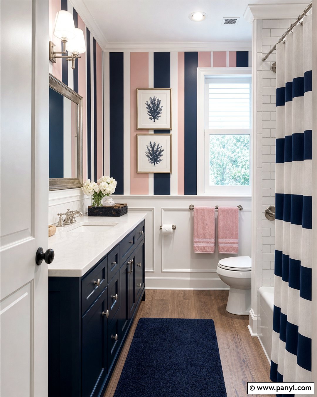 Pink And Navy Stripe Bathroom - 30 pink stripe wall ideas
