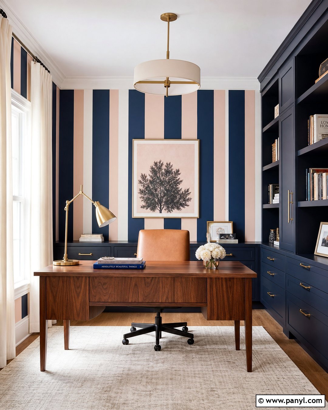 Pink And Navy Striped Office Walls - 30 Pink Striped Walls
