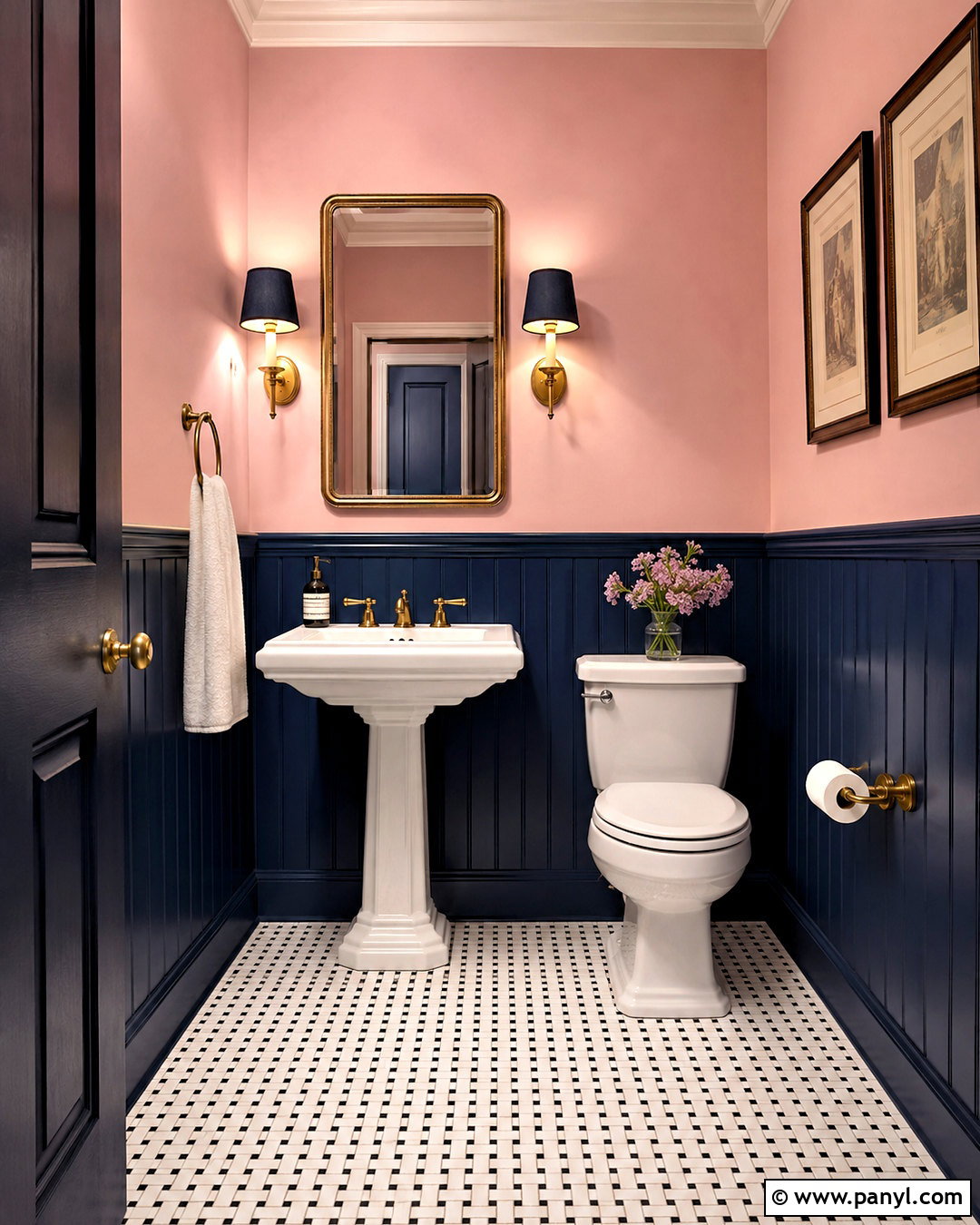 Pink And Navy Toilet Room - 20 pink toilet room ideas