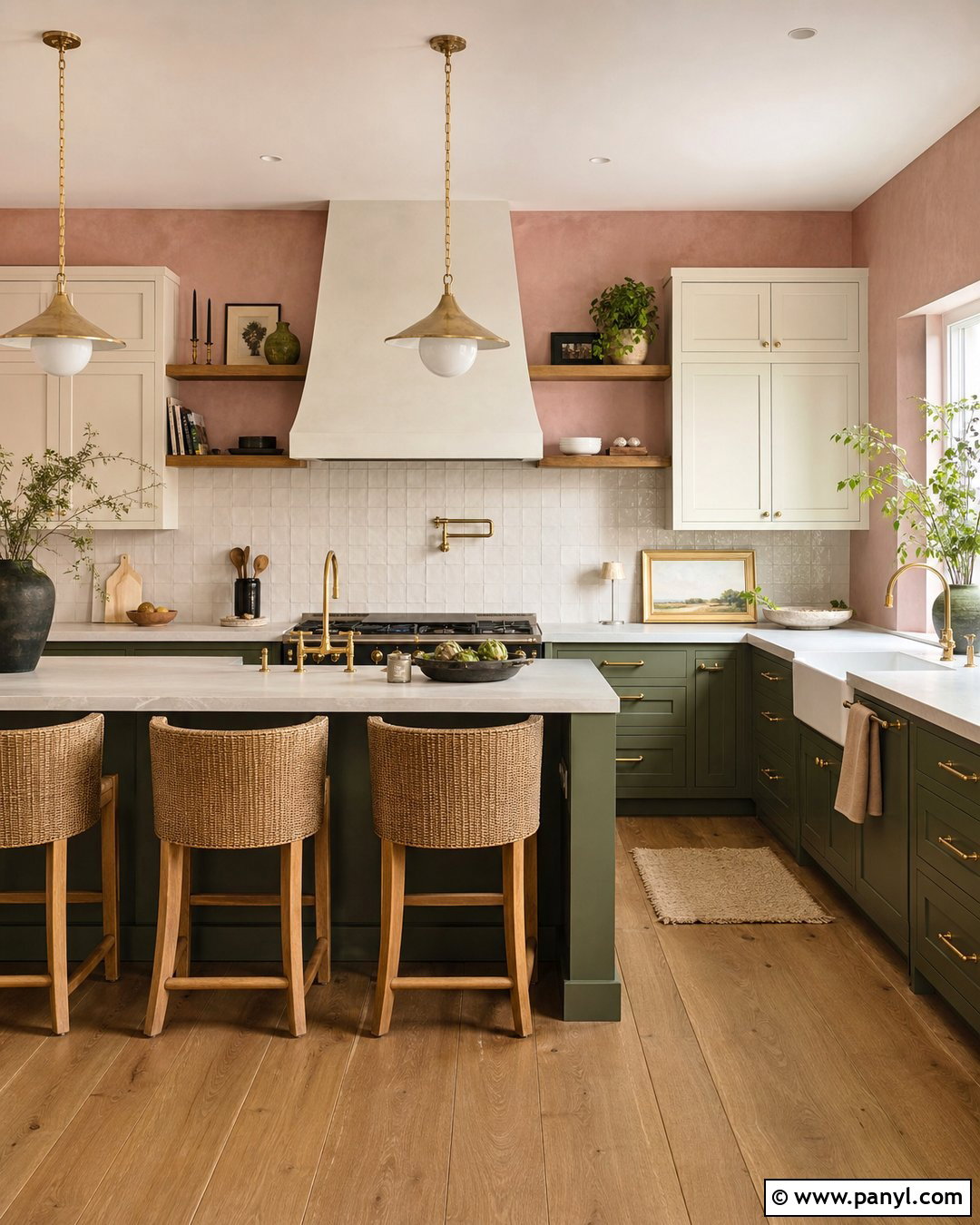 Pink And Olive Green Kitchen - 35 Pink Wall Color Ideas