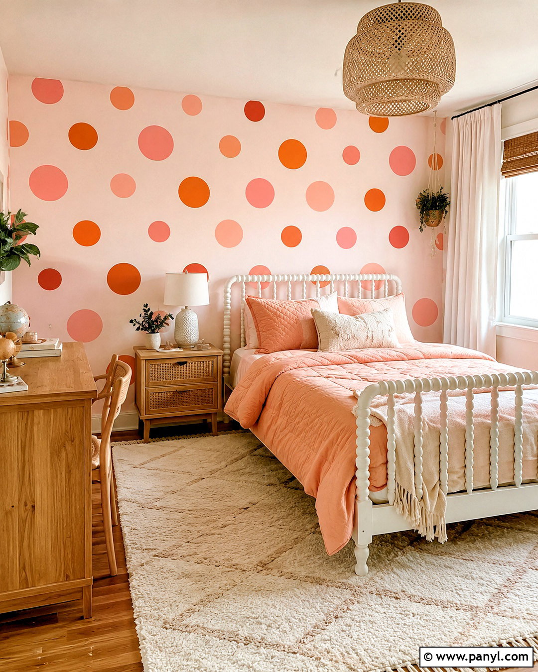 Pink And Orange Polka Dot Girls Room Wall - 40 polka dot walls