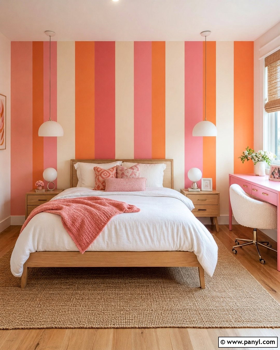 Pink And Orange Stripe Accent Wall - 25 Girls Room Paint Ideas Accent Walls
