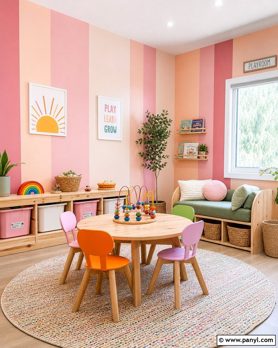 Pink And Peach Stripe Playroom - 30 pink stripe wall ideas