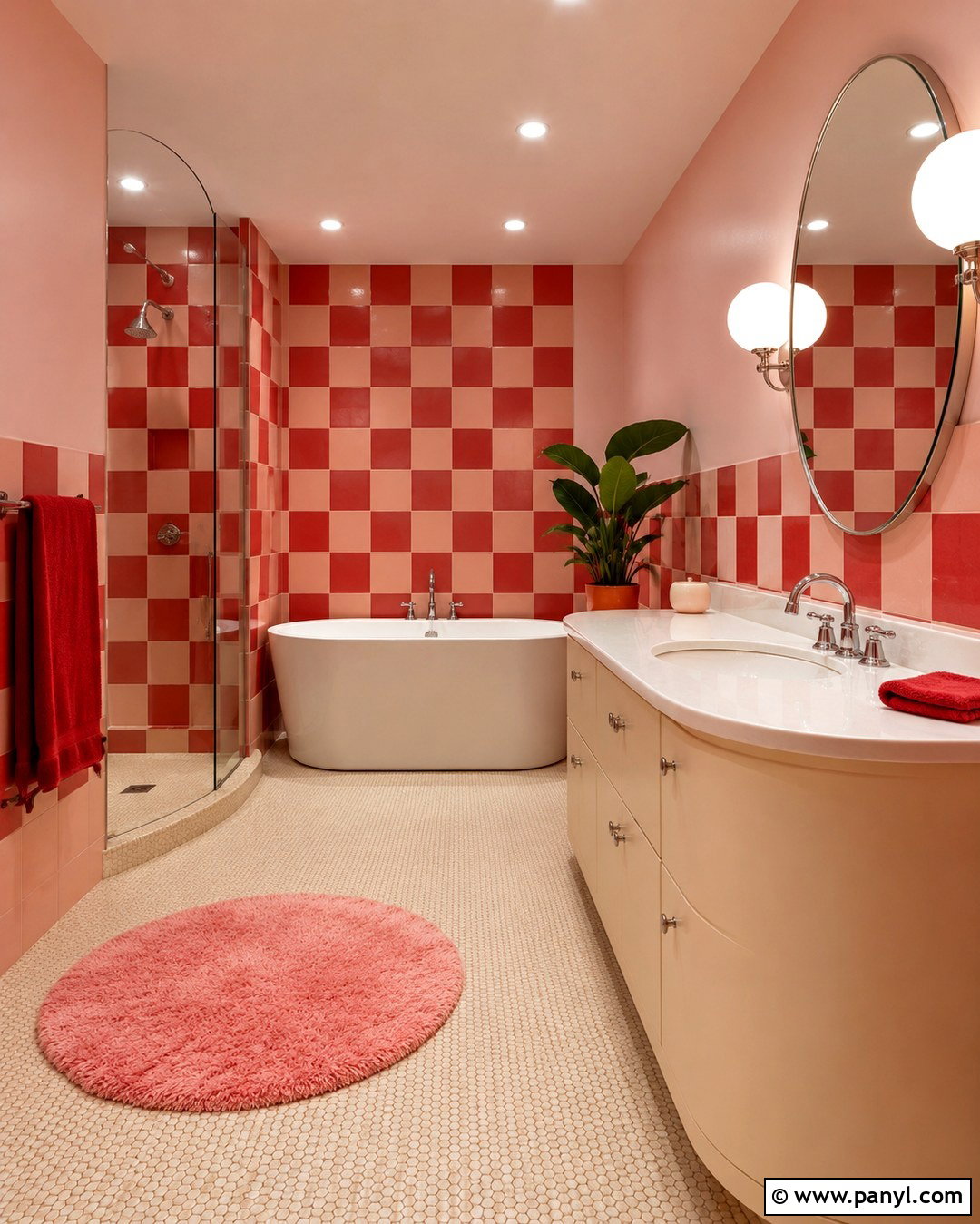 Pink And Red Checkerboard Bathroom Walls - 20 Colorful Bathroom Walls