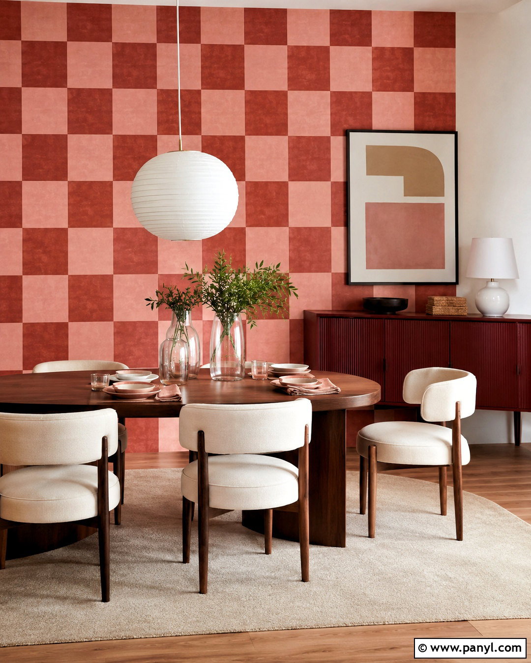 Pink And Red Checkerboard Dining Room Wall - 20 checkerboard wall ideas