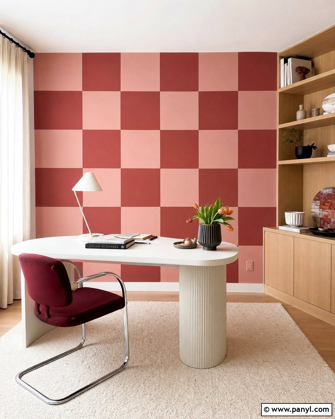 Pink And Red Checkerboard Office Accent Wall - 35 colorful accent wall ideas