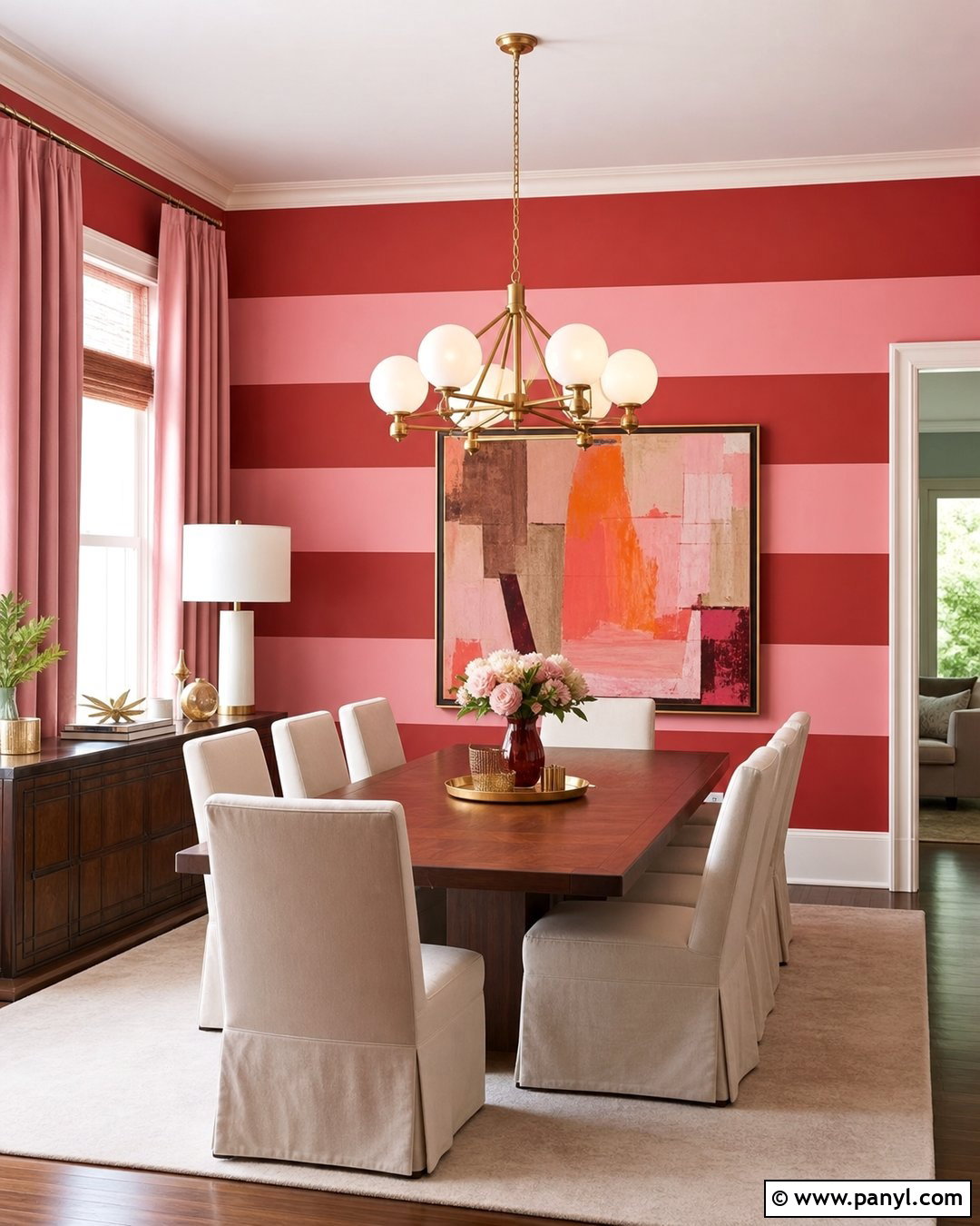Pink And Red Stripe Dining Room - 30 pink stripe wall ideas