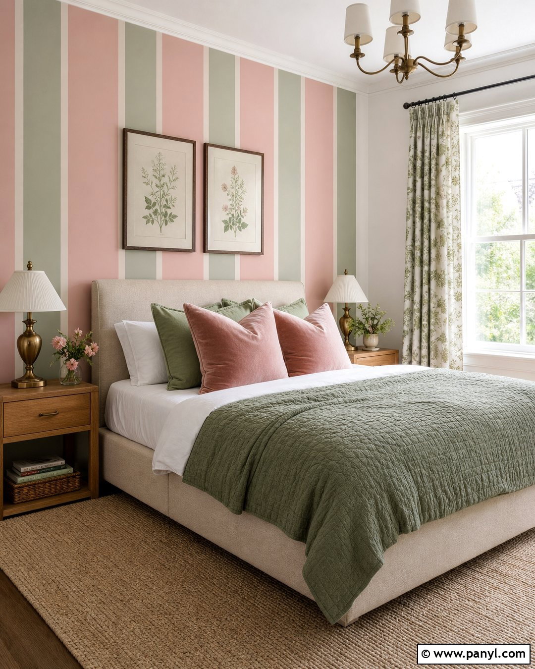 Pink And Sage Green Stripe Bedroom - 30 pink stripe wall ideas