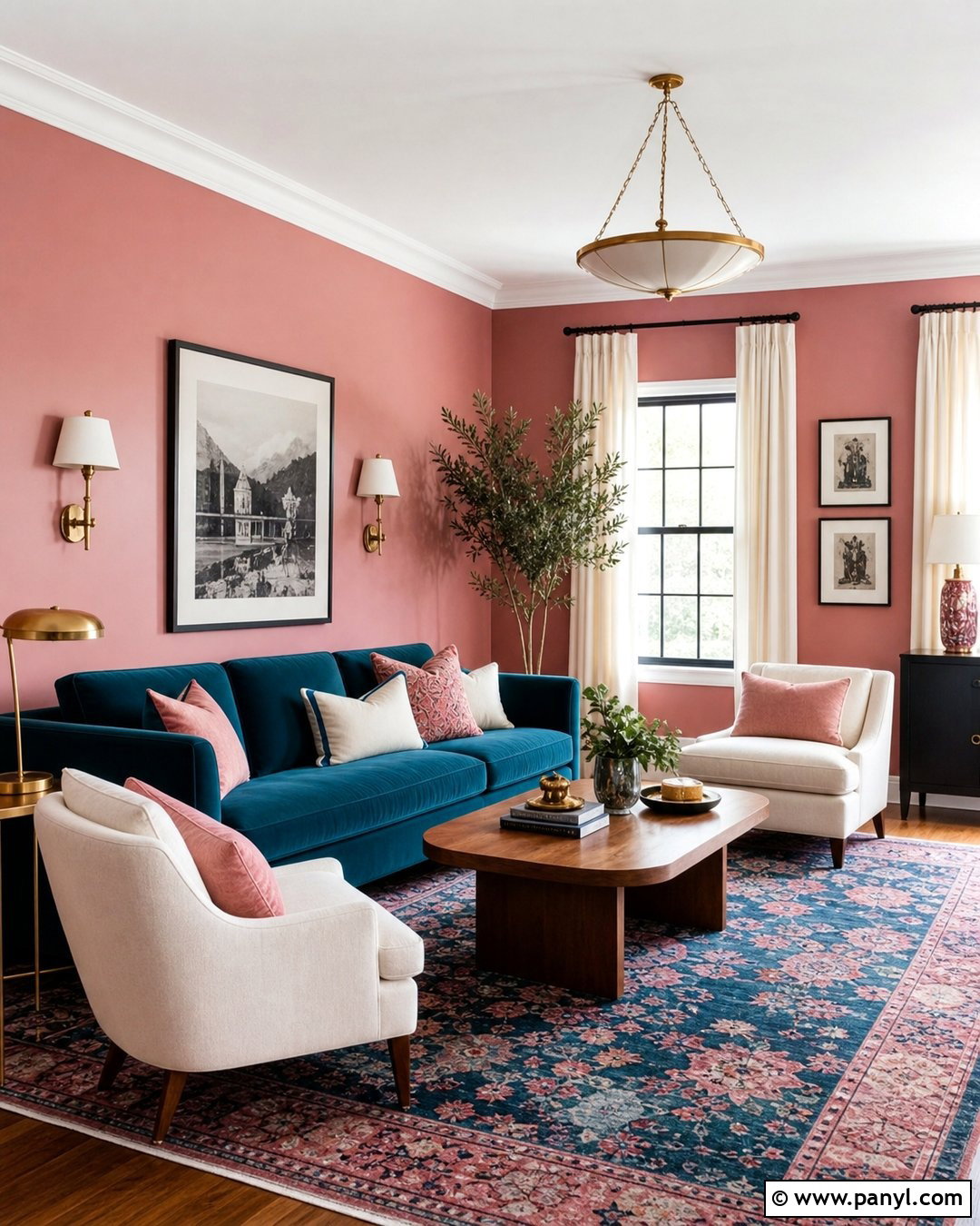 Pink And Teal Living Room - 50 Pink Wall Ideas