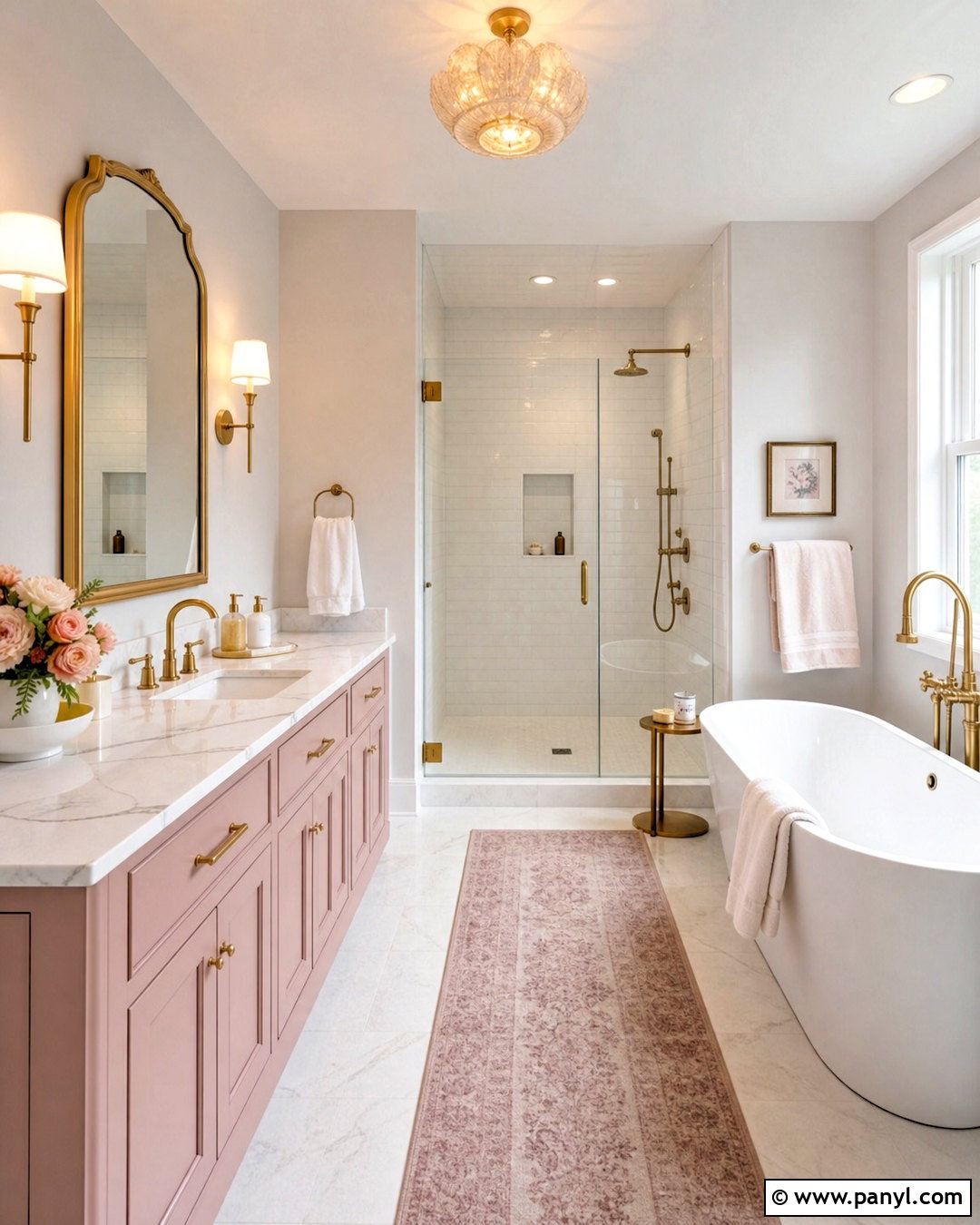 Pink And White Bathroom With Brass - 20 white and pink bathroom ideas