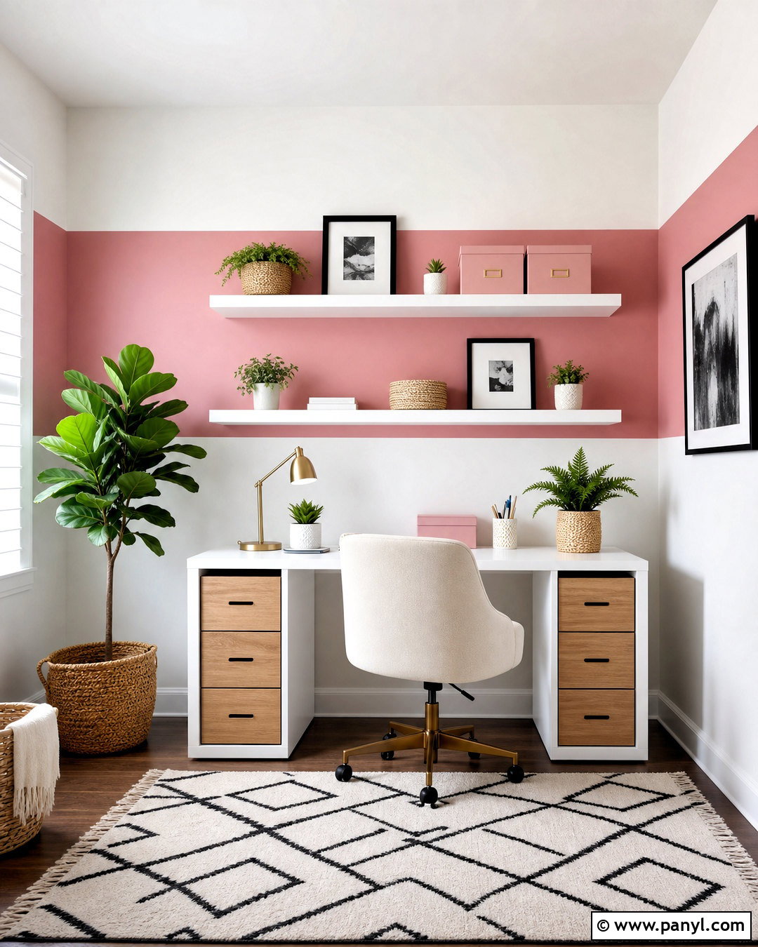 Pink And White Color Block Office Wall - 20 pink and white wall ideas