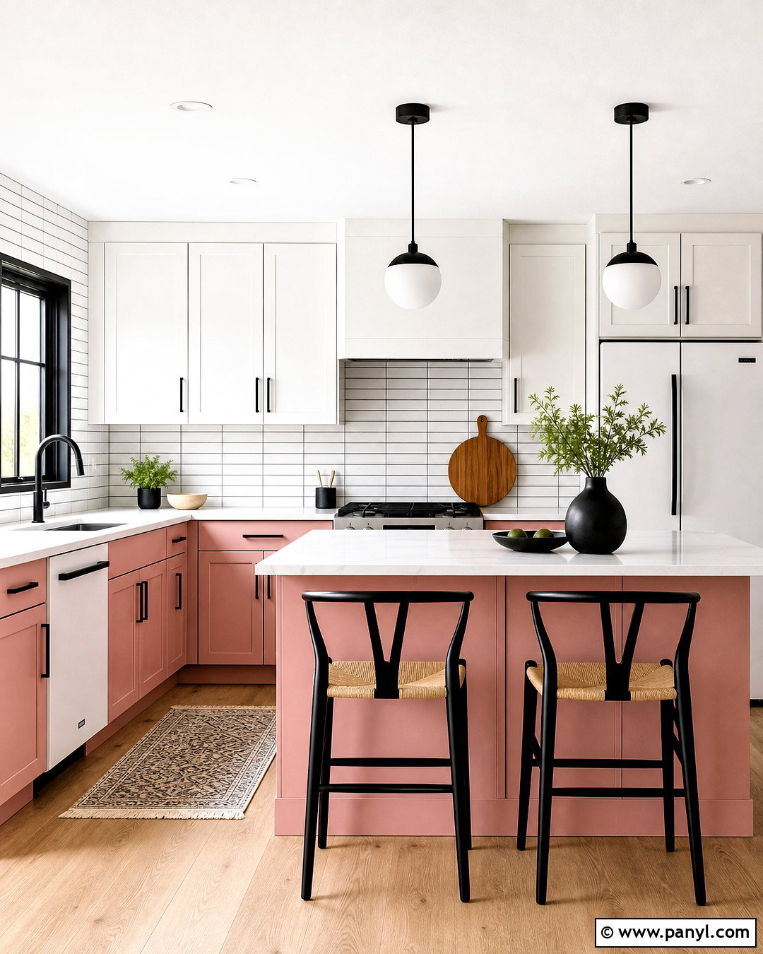 Pink And White Kitchen With Black Accents - 20 white and pink kitchen ideas