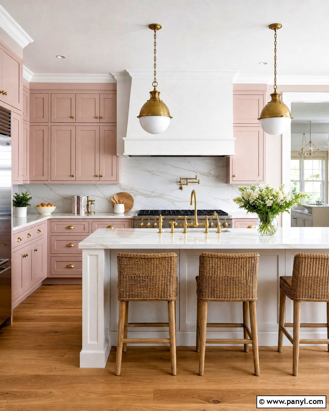 Pink And White Kitchen With Brass Hardware - 20 white and pink kitchen ideas