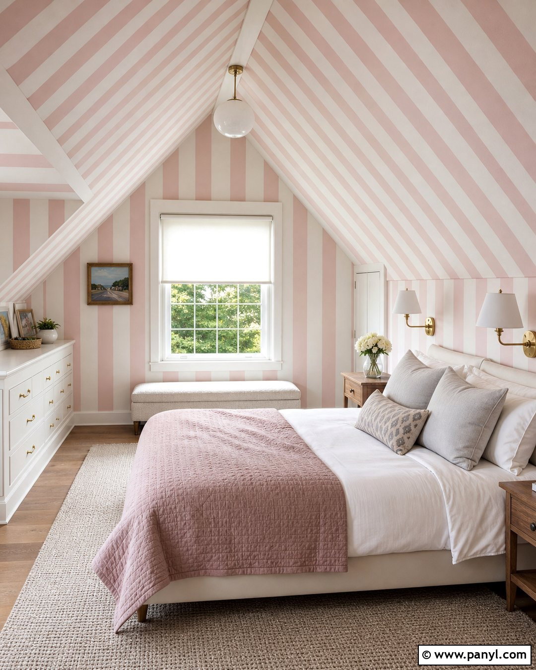 Pink And White Striped Attic Bedroom - 30 Pink And White Striped Walls