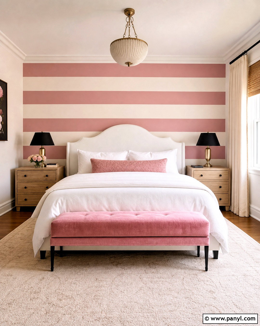 Pink And White Striped Bedroom Wall - 20 pink and white wall ideas
