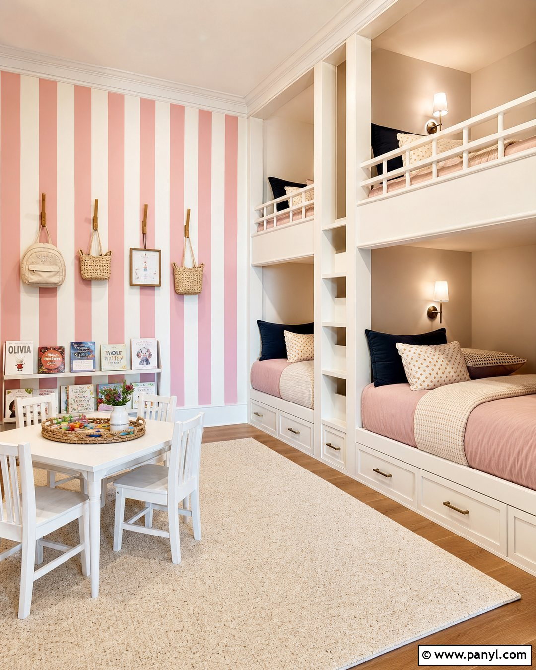 Pink And White Striped Bunk Room - 30 Pink And White Striped Walls