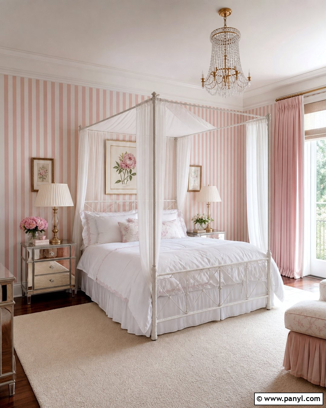 Pink And White Striped Canopy Bedroom - 30 Pink And White Striped Walls