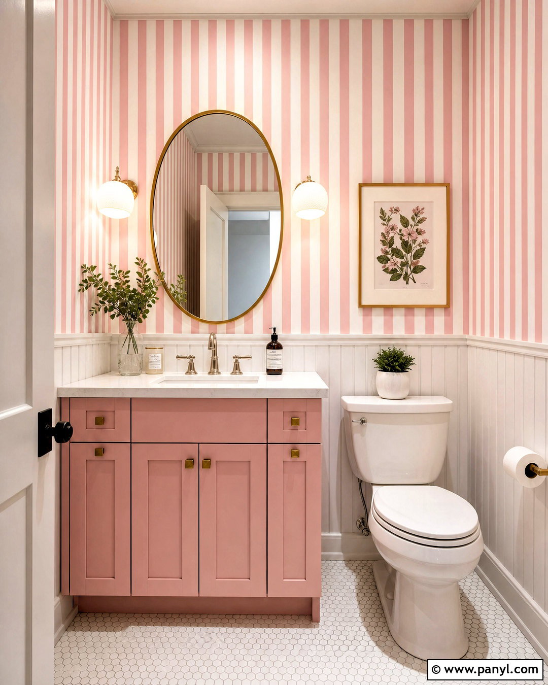 Pink And White Striped Powder Room - 20 pink striped background ideas