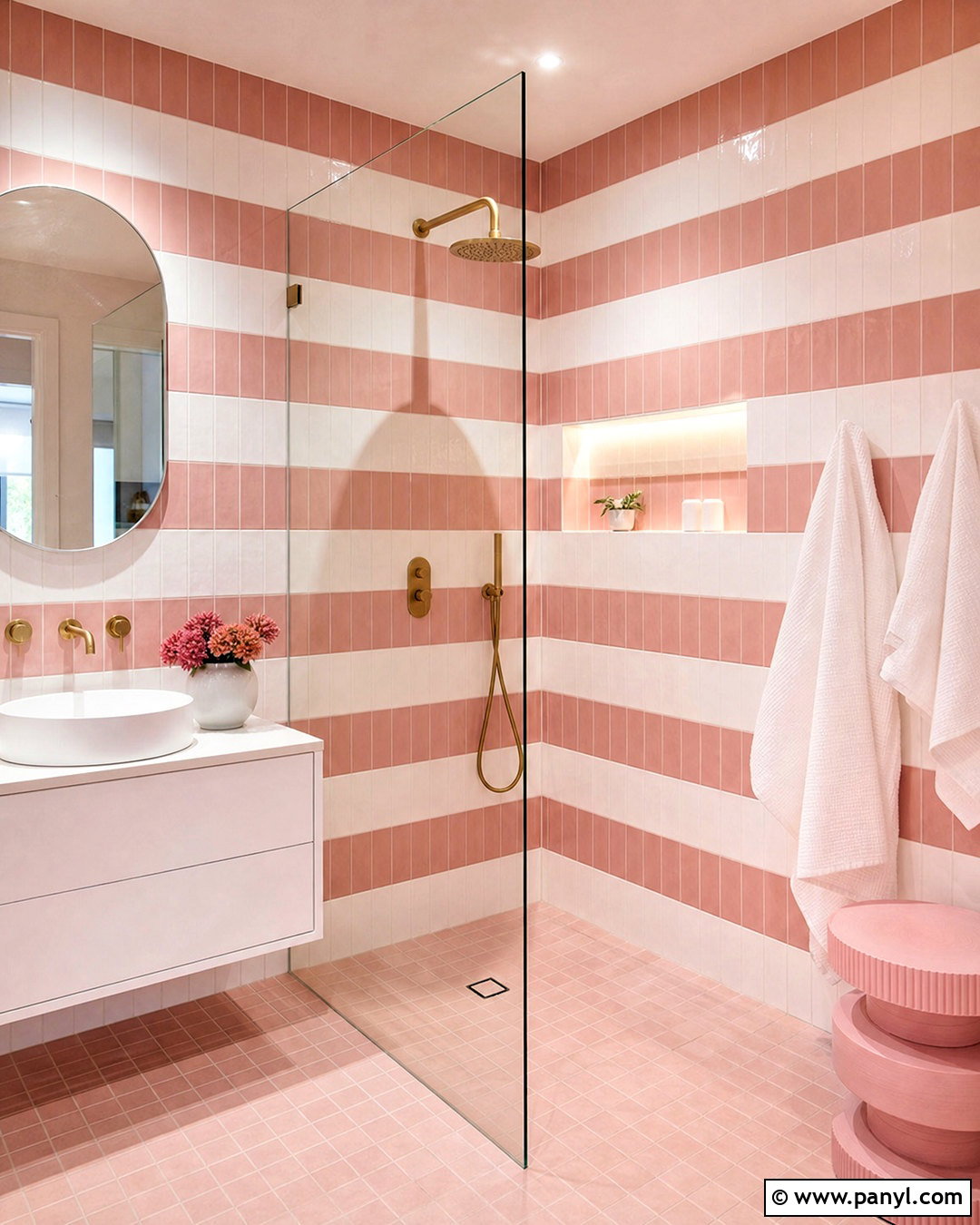 Pink And White Striped Tile Bathroom - 20 white and pink bathroom ideas