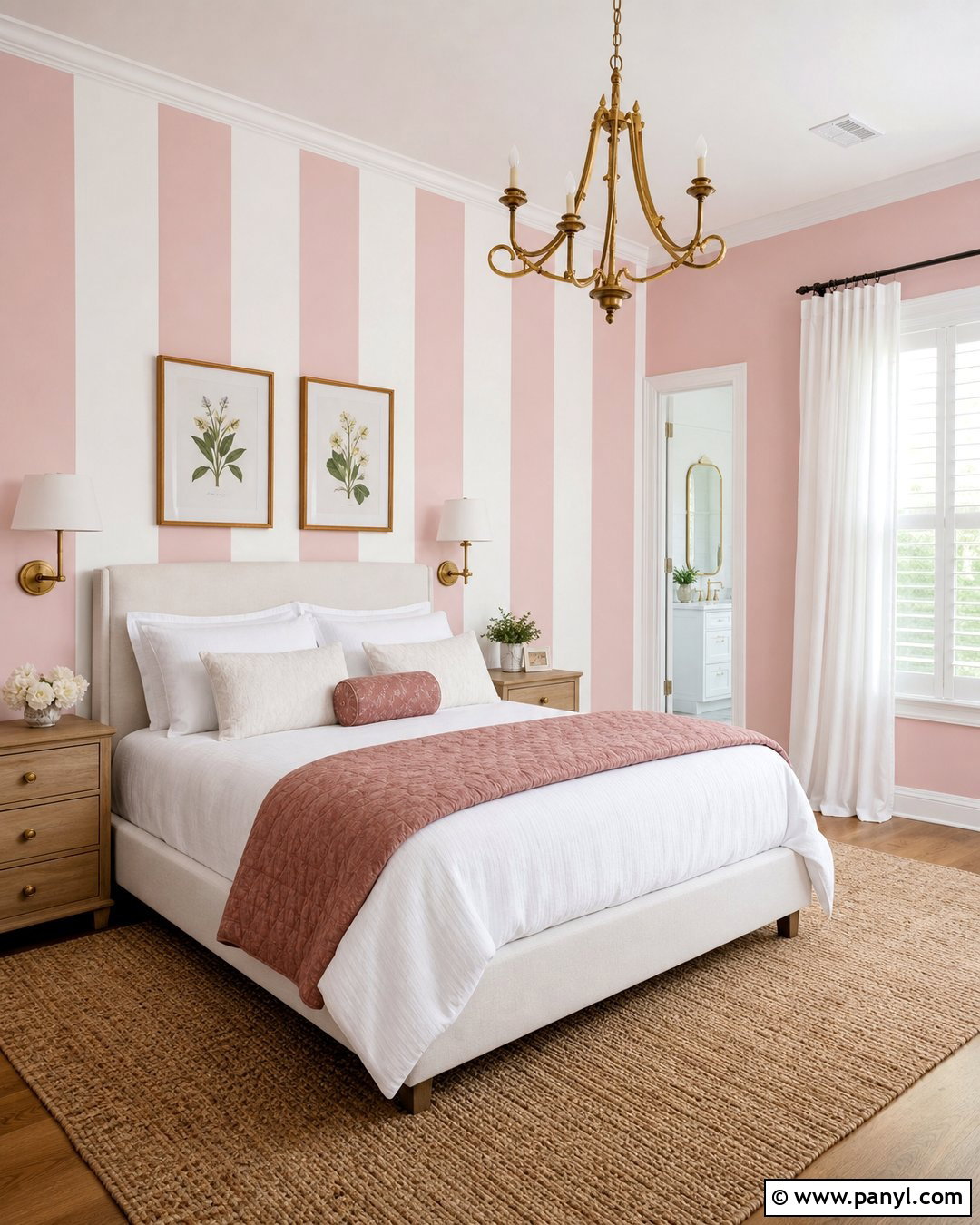 Pink And White Vertical Stripe Bedroom - 30 pink stripe wall ideas