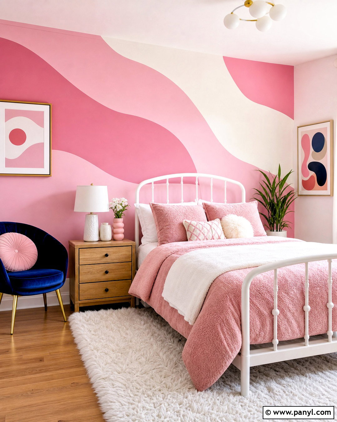 Pink And White Wavy Wall - 20 pink and white wall ideas