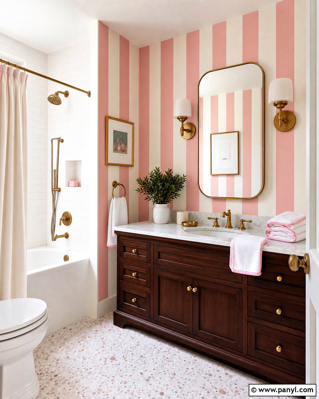 Pink And White Wide Bathroom Stripes - 20 striped bathroom walls