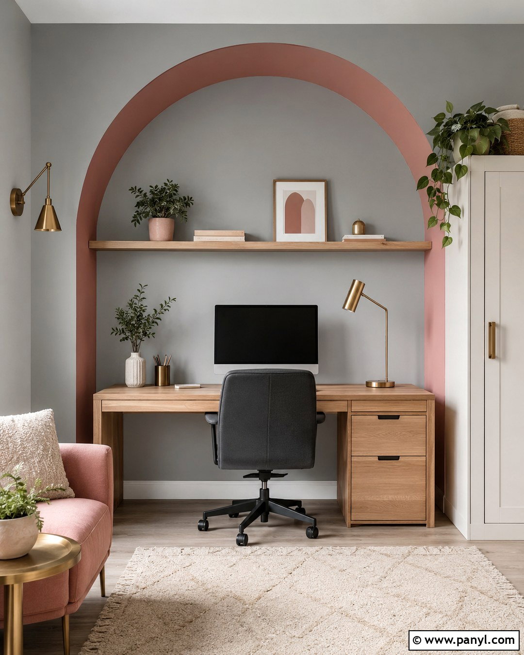 Pink Arch Accent Wall Home Office - 20 Grey Walls With Pink Accent Wall Ideas