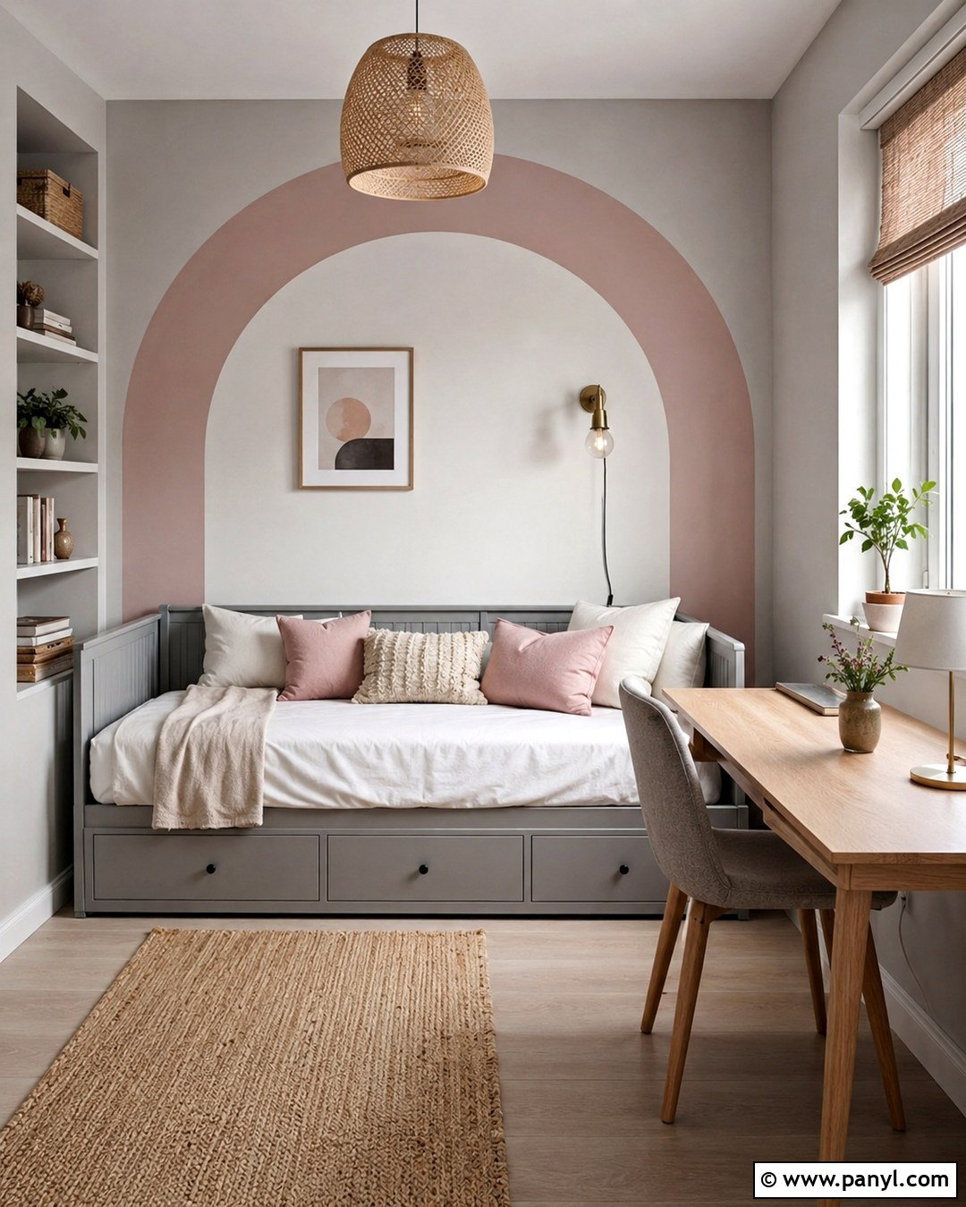 Pink Arch Accent Wall With Small Grey Room - 20 Grey Room With Pink Accent Wall Ideas