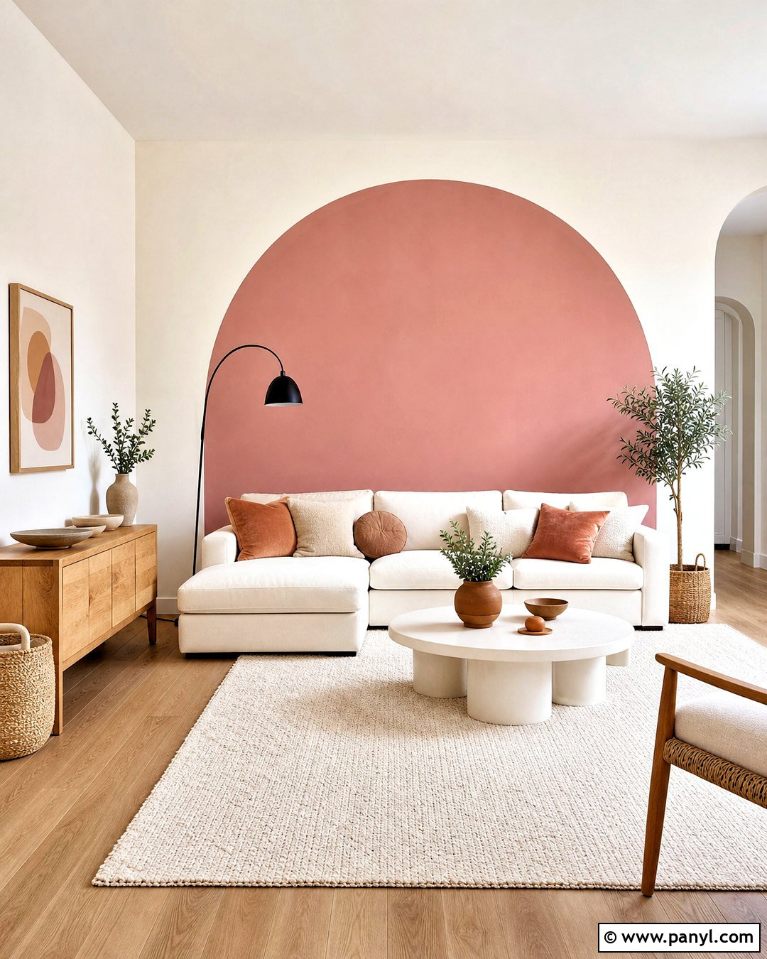 Pink Arch On A White Living Room Wall - 20 pink and white wall ideas