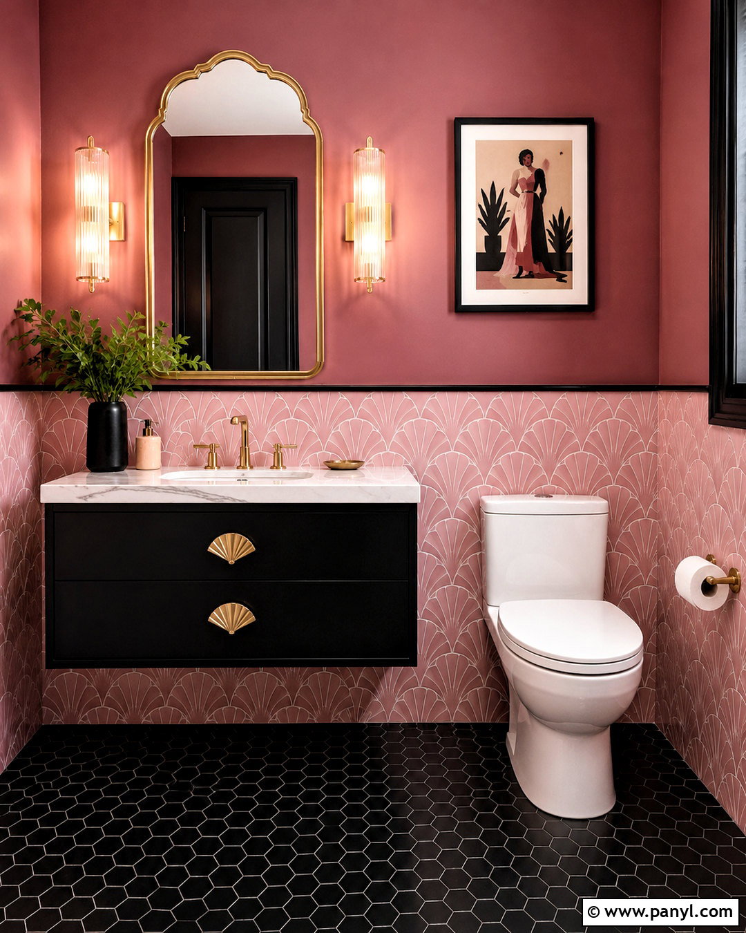Pink Art Deco Toilet Room - 20 pink toilet room ideas