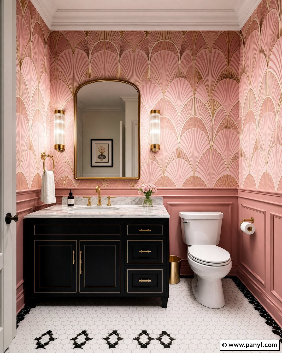 Pink Art Deco Wallpaper Bathroom - 25 Pink Wallpaper Bathroom Ideas