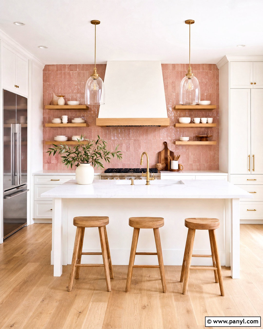 Pink Backsplash Wall With White Cabinets - 20 pink and white wall ideas