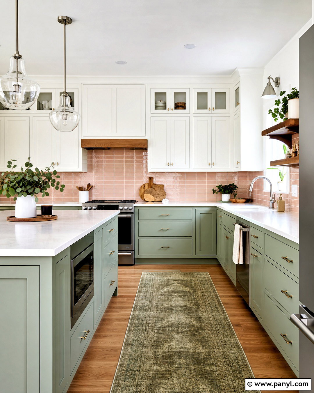 Pink Backsplash With Green Lower Cabinets - 20 pink and green kitchen ideas