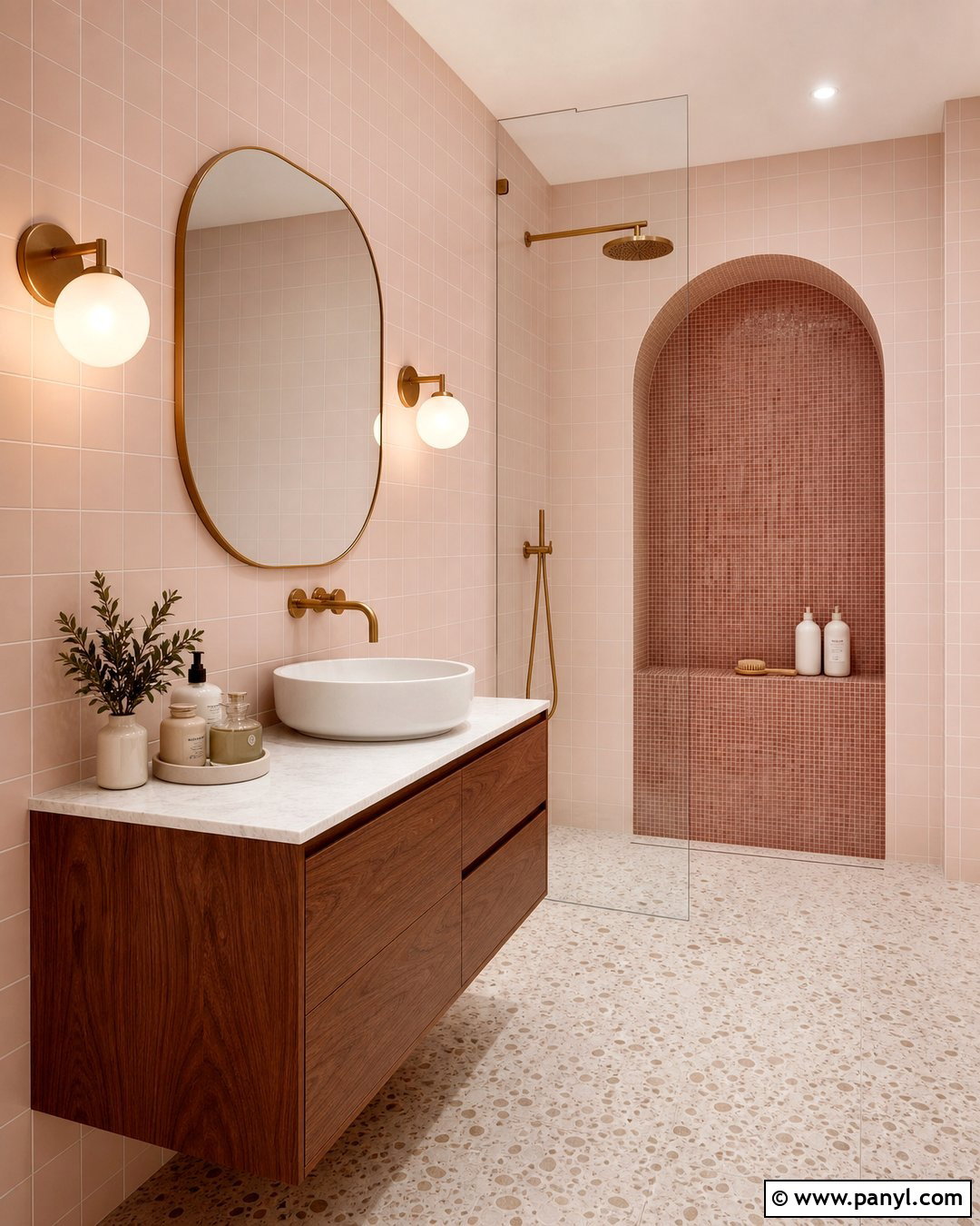 Pink Bathroom Walls With Arched Shower Niche - 30 pink bathroom walls