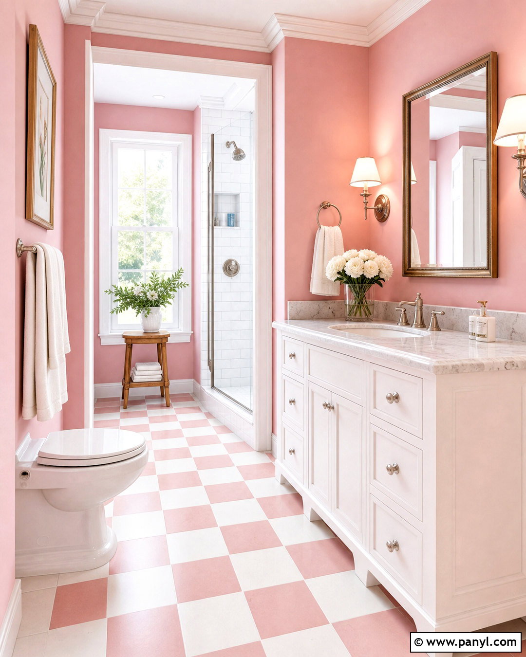 Pink Bathroom With Checkerboard Floor - 20 pink bathroom inspo ideas