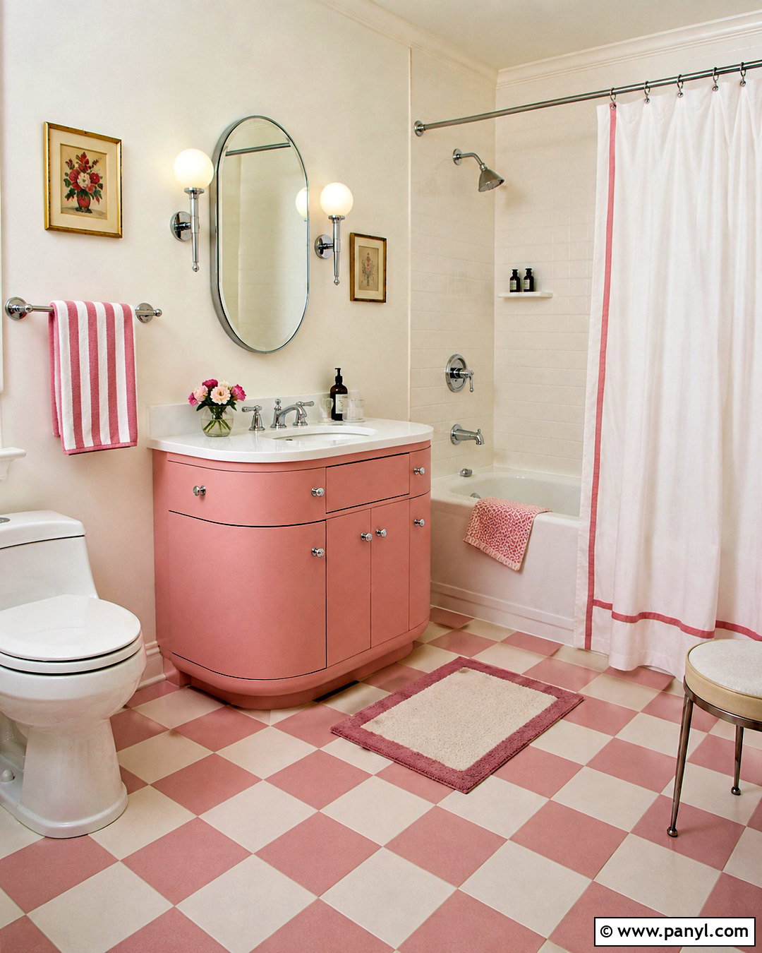 Pink Bathroom With Checkerboard Flooring - 20 pink bathroom ideas decor ideas