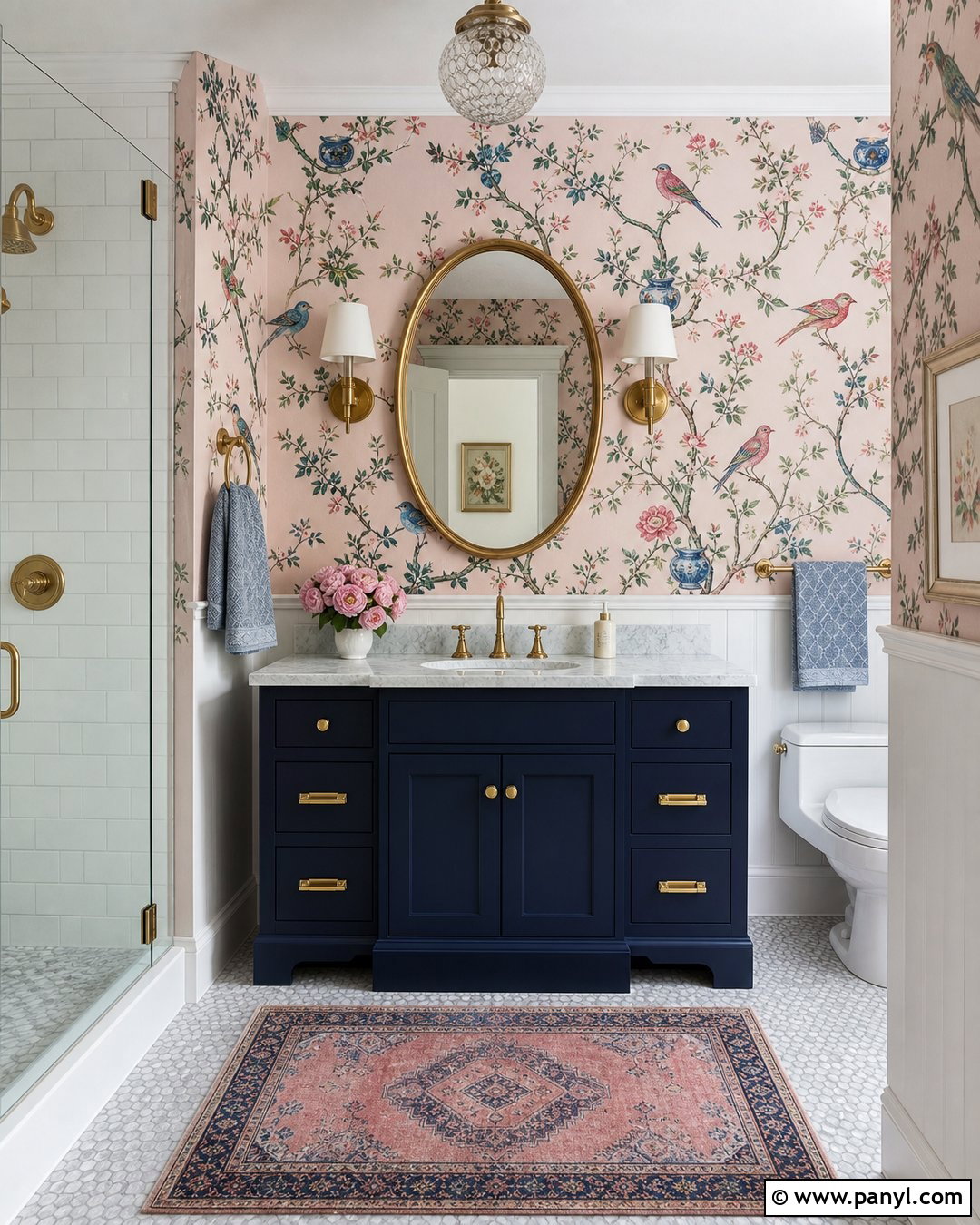 Pink Bird Wallpaper Bathroom - 25 Pink Wallpaper Bathroom Ideas