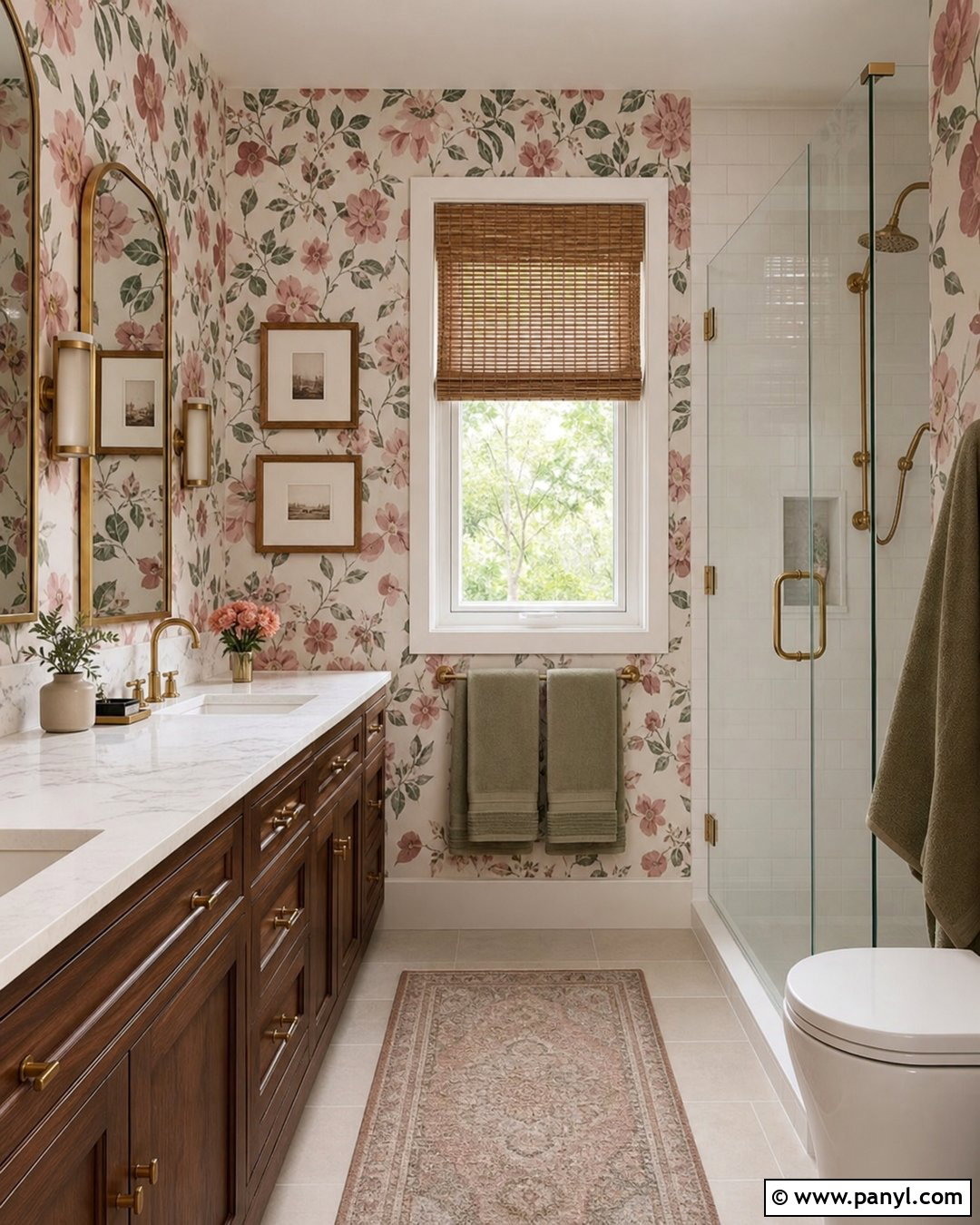 Pink Botanical Wallpaper Bathroom - 25 Pink Wallpaper Bathroom Ideas