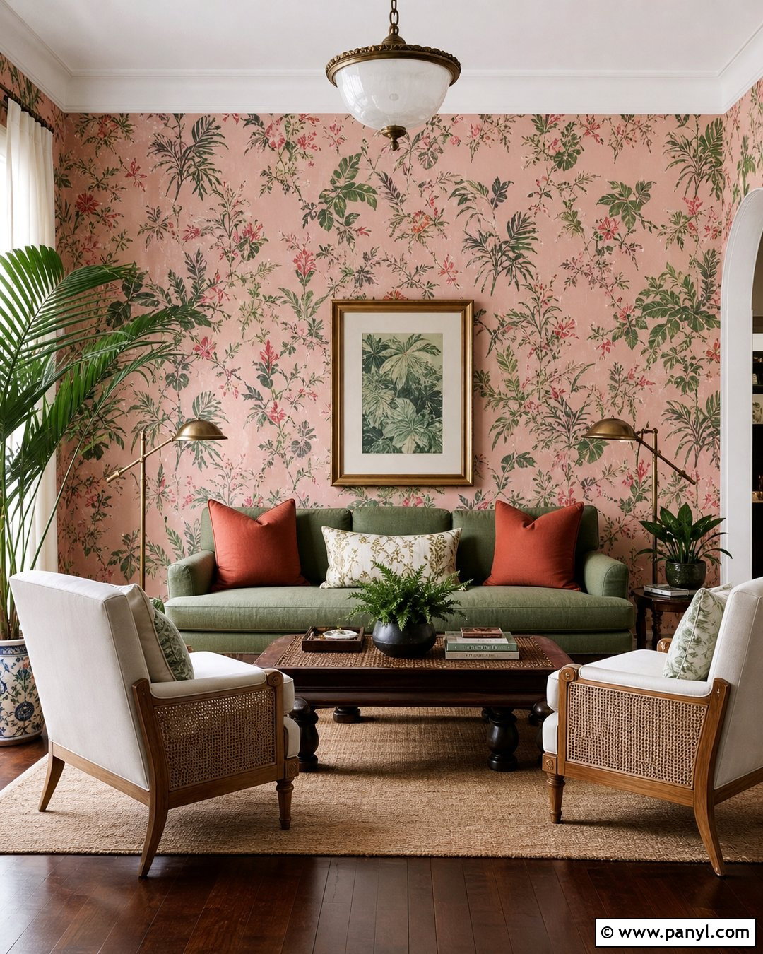 Pink Botanical Wallpaper Living Room - 50 Pink Wall Ideas