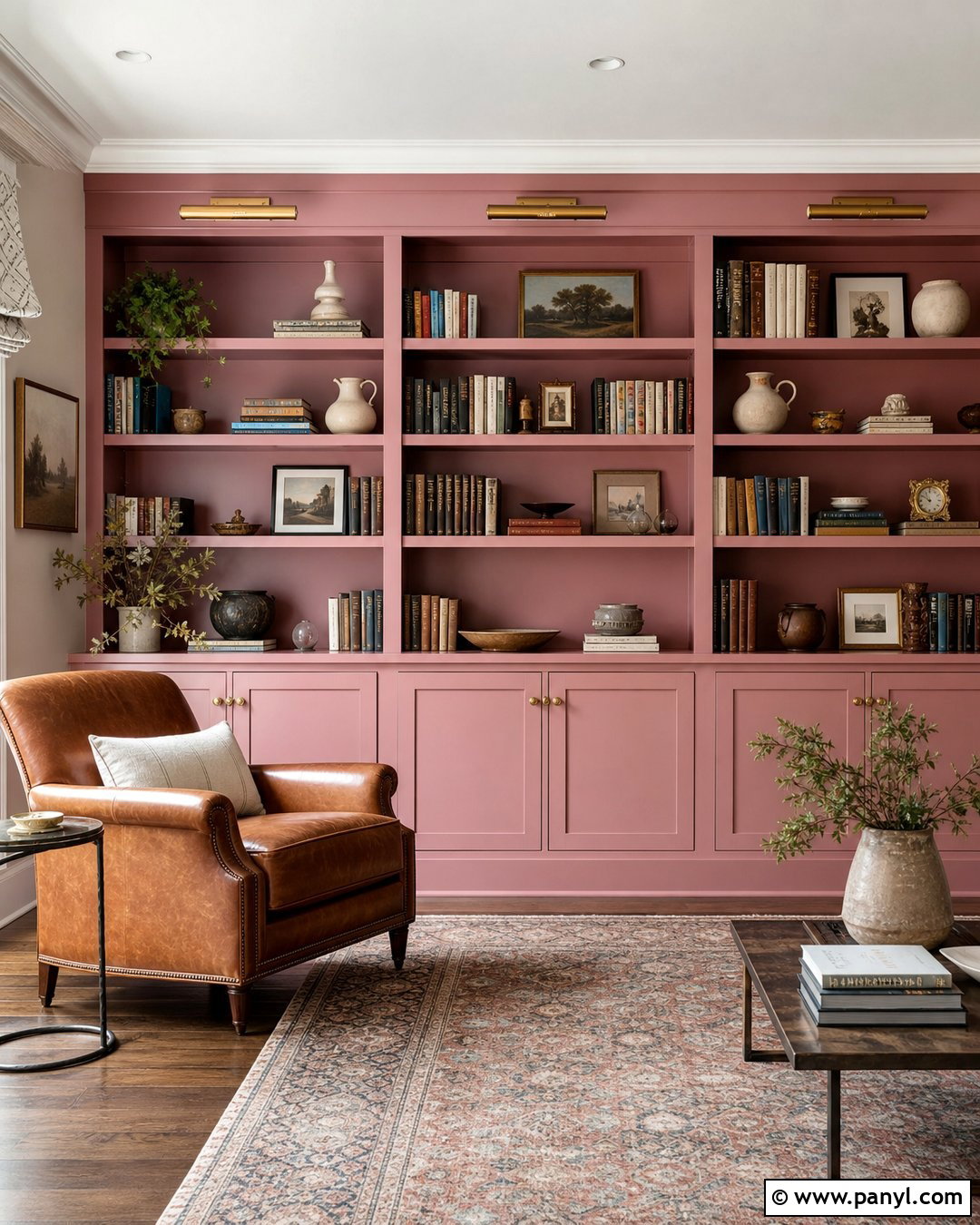 Pink Built-In Bookshelf Accent Wall - 35 pink accent walls