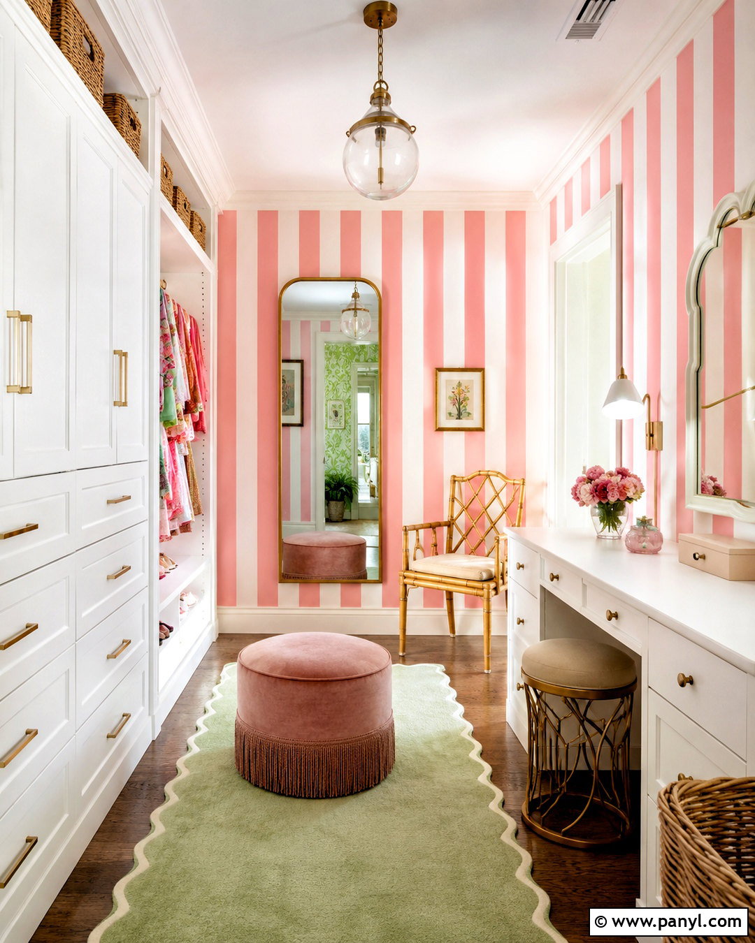 Pink Cabana Stripe Wallpaper Dressing Room - 20 preppy wallpaper ideas
