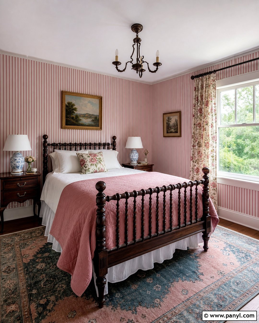 Pink Candy Stripe Guest Bedroom - 30 pink stripe wall ideas
