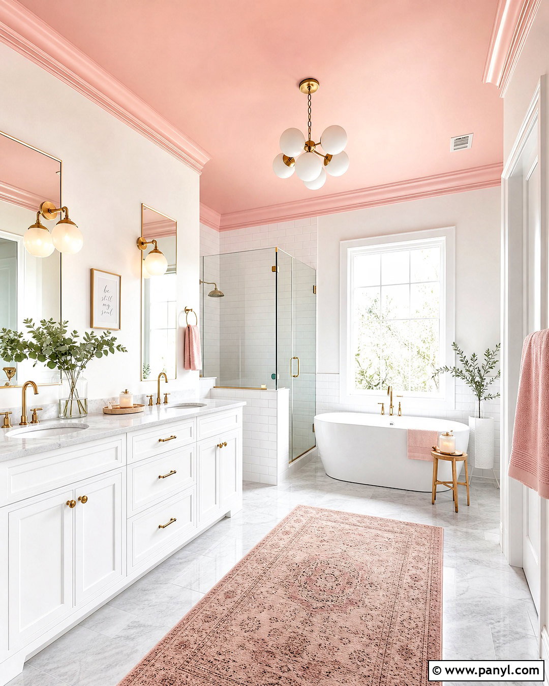 Pink Ceiling And White Bathroom - 20 white and pink bathroom ideas